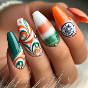 Abstract nail art design tricolor